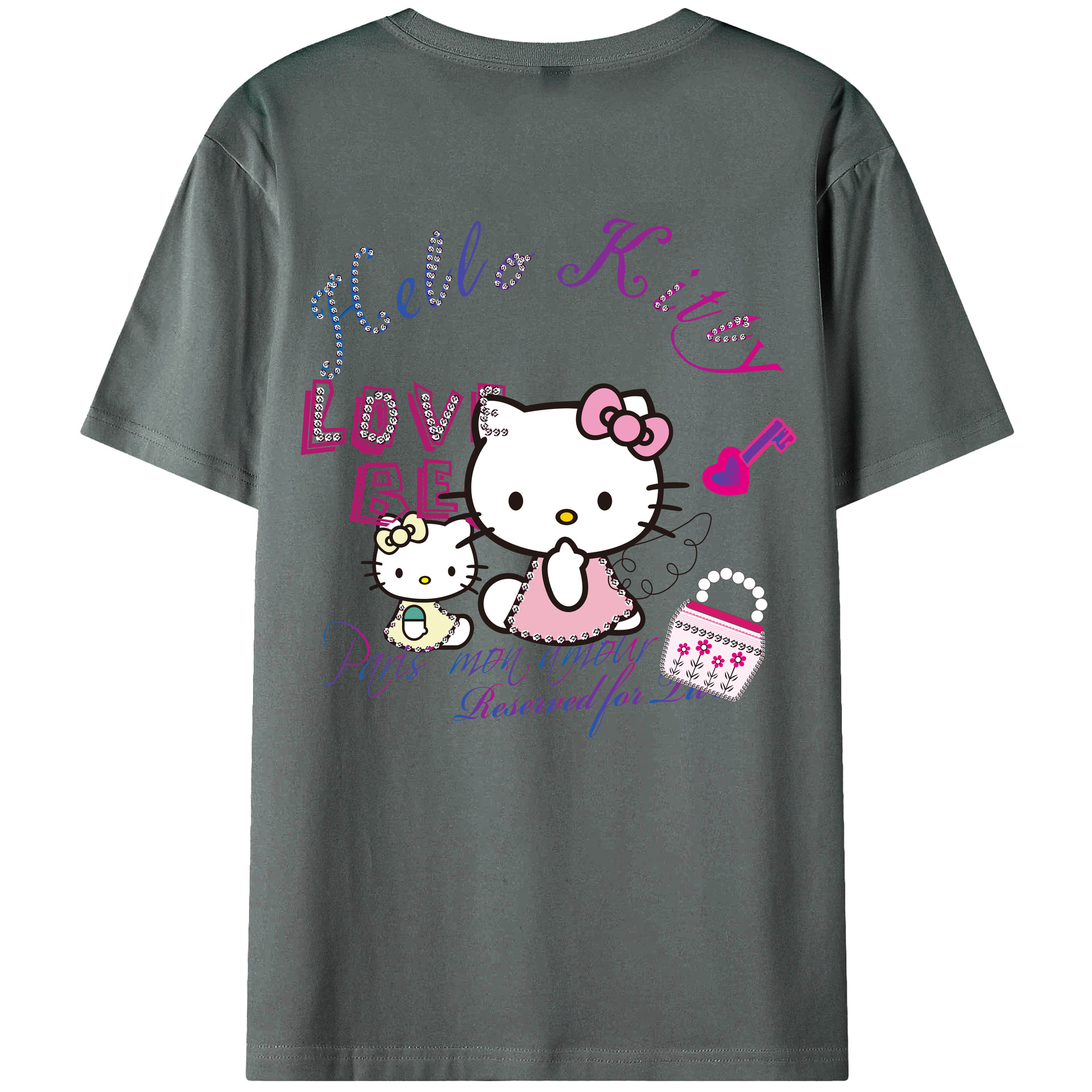 （画像用） Hello Kitty ハローキティ 綿100％ メンズ半袖Tシャツ（バックプリント） 通気性